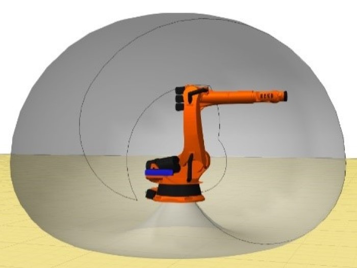 Minh họa tầm với của robot xếp hàng hóa