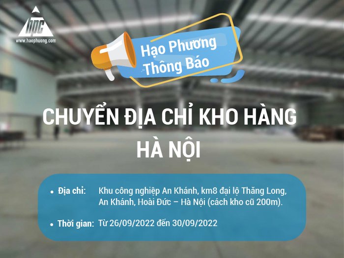Hạo Phương thông báo chuyển địa chỉ kho hàng chi nhánh Hà Nội